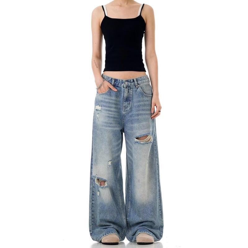 JYL Unisex Straight Jeans Cross-Border American Lightning Loose Trendy Couple Denim Pants