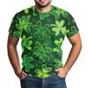 St. Patrick's Adult  Green Crew-neck Short-sleeved Printed Green Three-leaf T-shirt