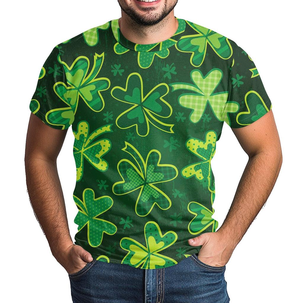 St. Patrick's Adult Green Crew-neck Short-sleeved Printed Green Three-leaf T-shirt