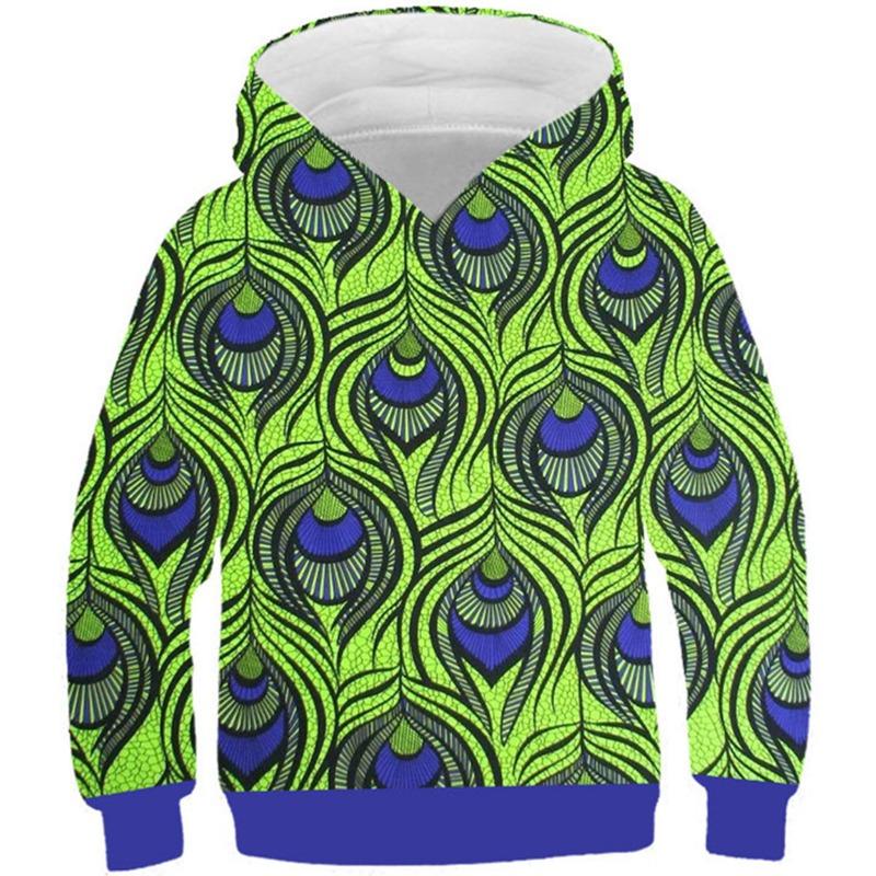 Autumn 3D Peacock Feather Printed Hoodies Fashionable Casual Sports Long Sleeved Children's Boy Hooded Sweatshirts