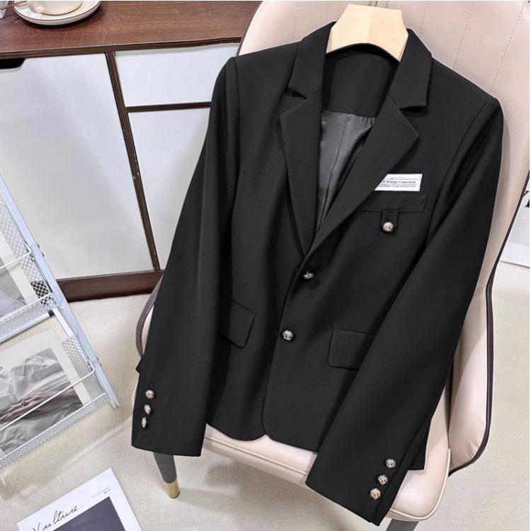 Women Black Short College Style Blazer Slim Fit Office Jacket Elegant Versatile