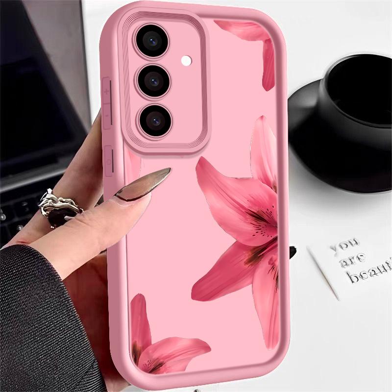 Flower Print Anti-Fall Cover For Samsung S25 Ultra S24 FE S23 S22 A56 A36 A16 A15 A55 A35 TPU Soft Matte Shockproof Phone Case