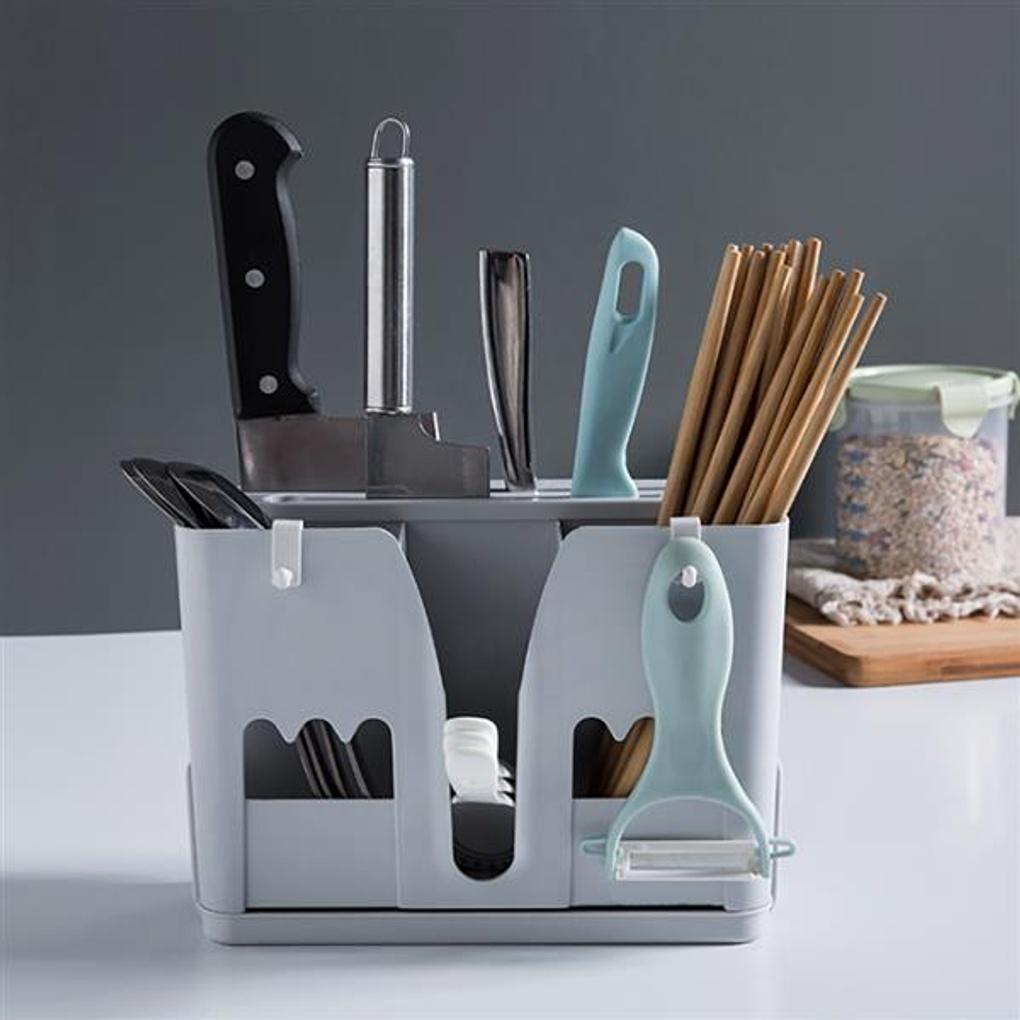 Adhesive Multi-Cutlery Holder (Gray) / Kitchen Utensil Organizer