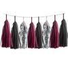 15PCS Burgundy Black Silver Grad Party Decoration Maroon Graduation Tissue Paper Balloon Tassel Garland Banner Party Bunting Streamer Backdrop