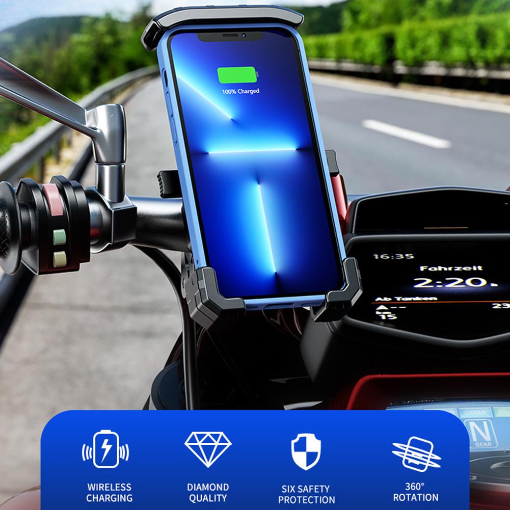 15W Wireless Charger Motorcycle Phone Holder USB QC2.0/3.0 Cell Phone Holder Motorbike Phone Support for Electric Bike Motorbike