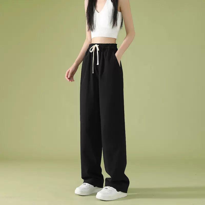 2026 Summer Women's Wide-Leg High-Waisted Loose Suit Pants with Double Buttons and Drawstring - Lightweight and Casual