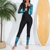 Sommer Surfing Badeanzug Reißverschluss Halbe Knopfleiste Langarm Druck Spleißen Einteiliger Bikini Schnelltrocknend Damen Monokini