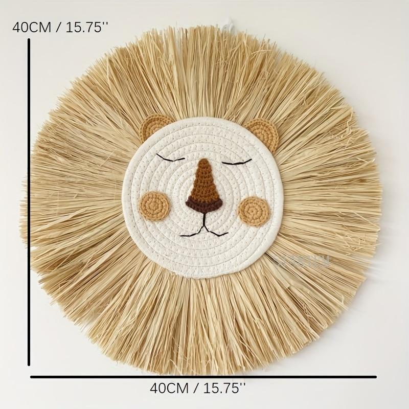 Nordic Handmade Lion Wall Decor Cotton Thread Straw Woven Animal Head Wall Hanging Ornament For Nursery Baby Room Decoration