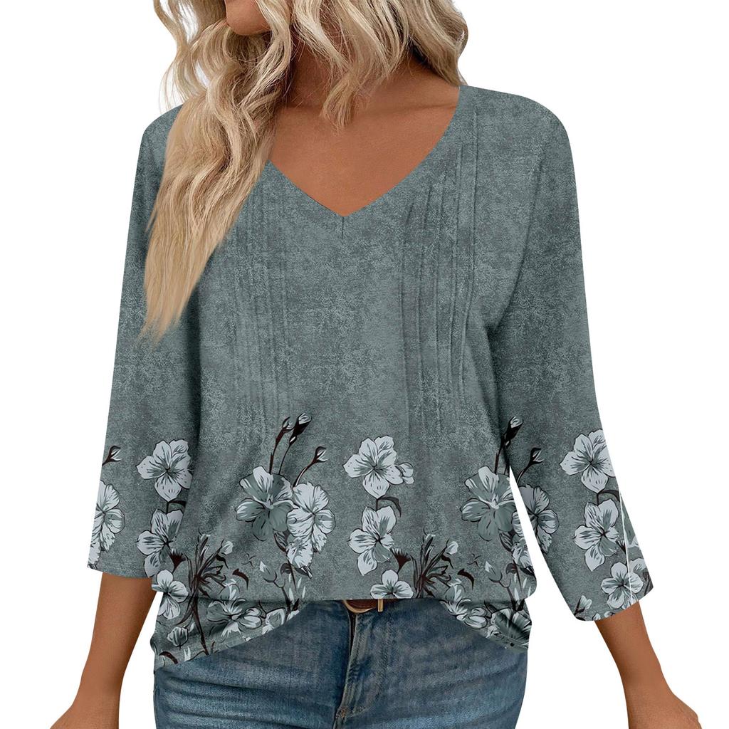 Damenmode Lässige 3/4-Ärmel-Oberteile Plissee-Modekleidung T-Shirt-Oberteile