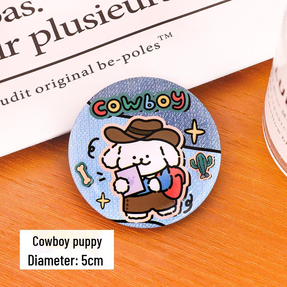Cartoon Puppy Bazzi Badge - Cute DIY Tinplate Brooch for Students Diameter 5cm
