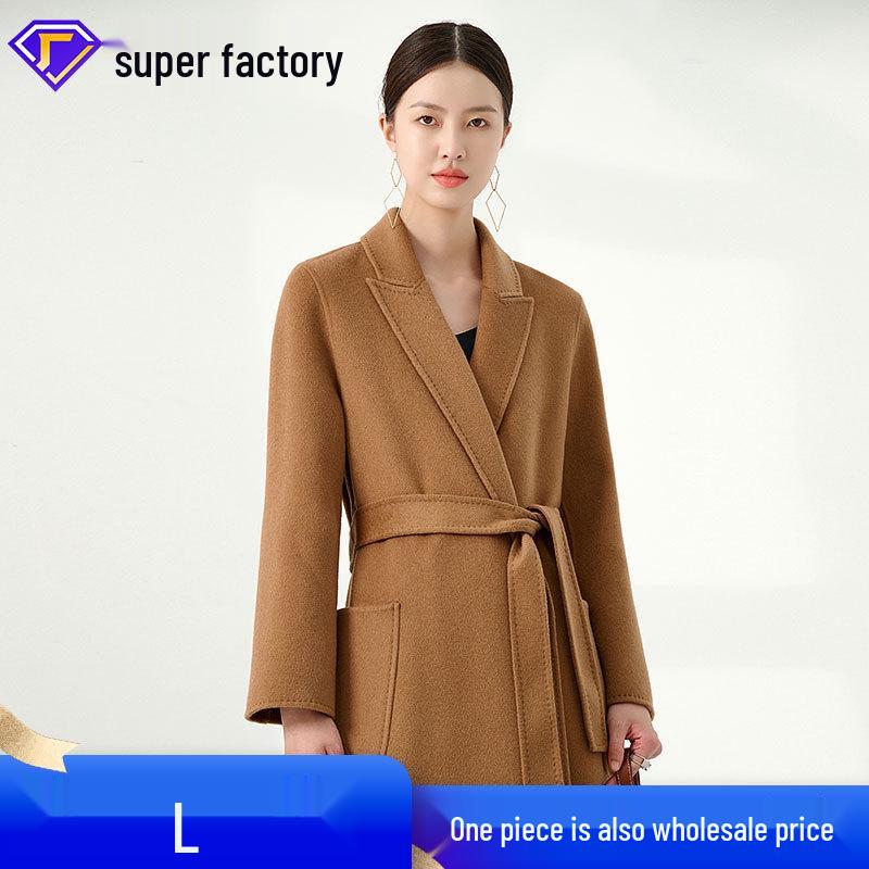 

Women s Mid-Length 100% Pure Cashmere Bathrobe-Style Overcoat XS песочный