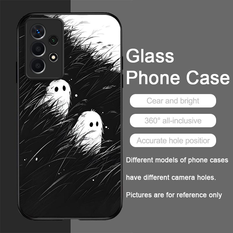 Custodia per Telefono in Vetro Temperato con Fantasia Astratta Fantasma Divertente per Samsung Galaxy A06 A55 A54 A53 A52 A36 A14 A15 A31 Copertura Posteriore Y2K
