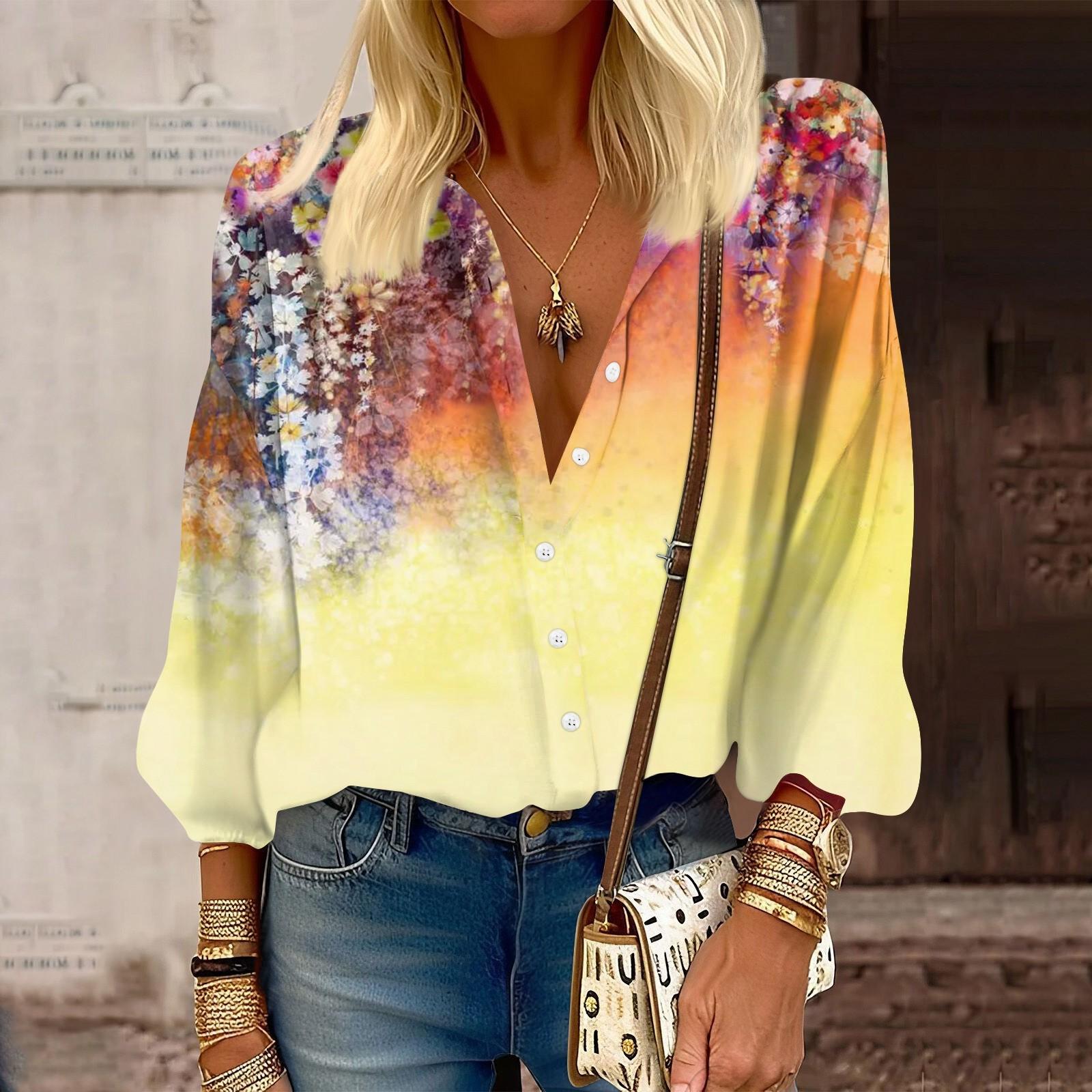 

Женская рубашка, блузка с принтом на пуговицах, повседневный винтажный модный топ с круглым вырезом и рукавами 3/4 XXXL оранжевый