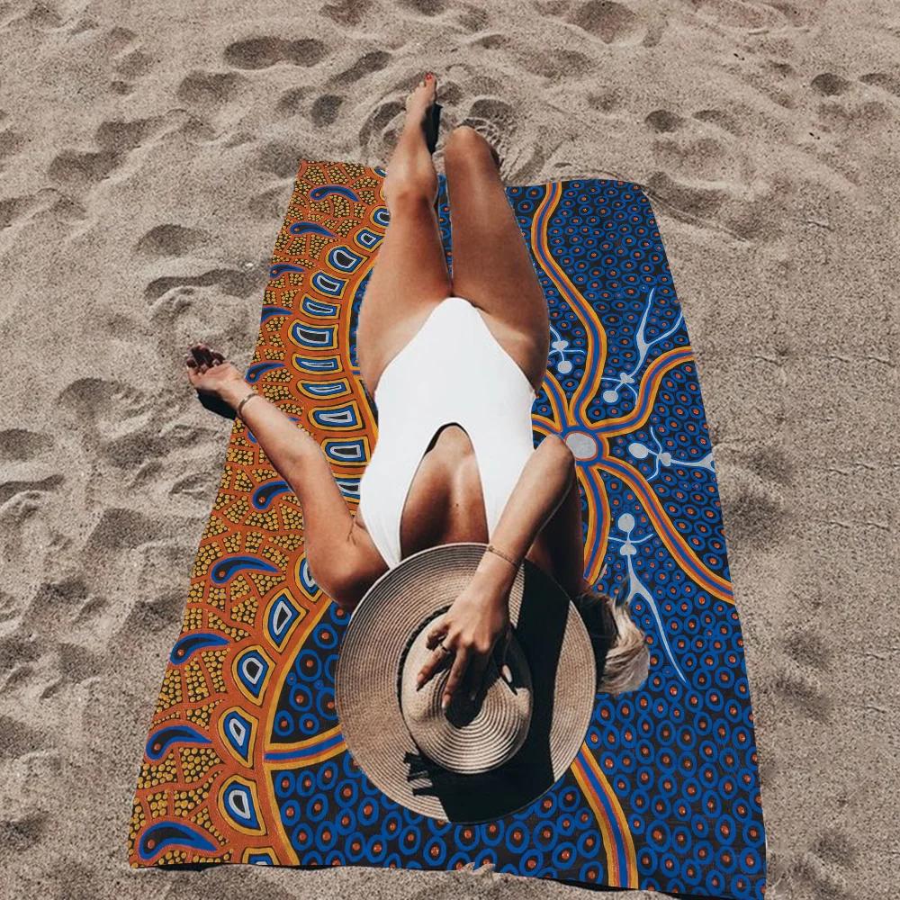 Asciugamano Arte Aborigena Australiana Microfibra Asciugamano da Spiaggia Assorbente Asciugatura Rapida Morbido Yoga Nuoto Resort Arrampicata Asciugamano