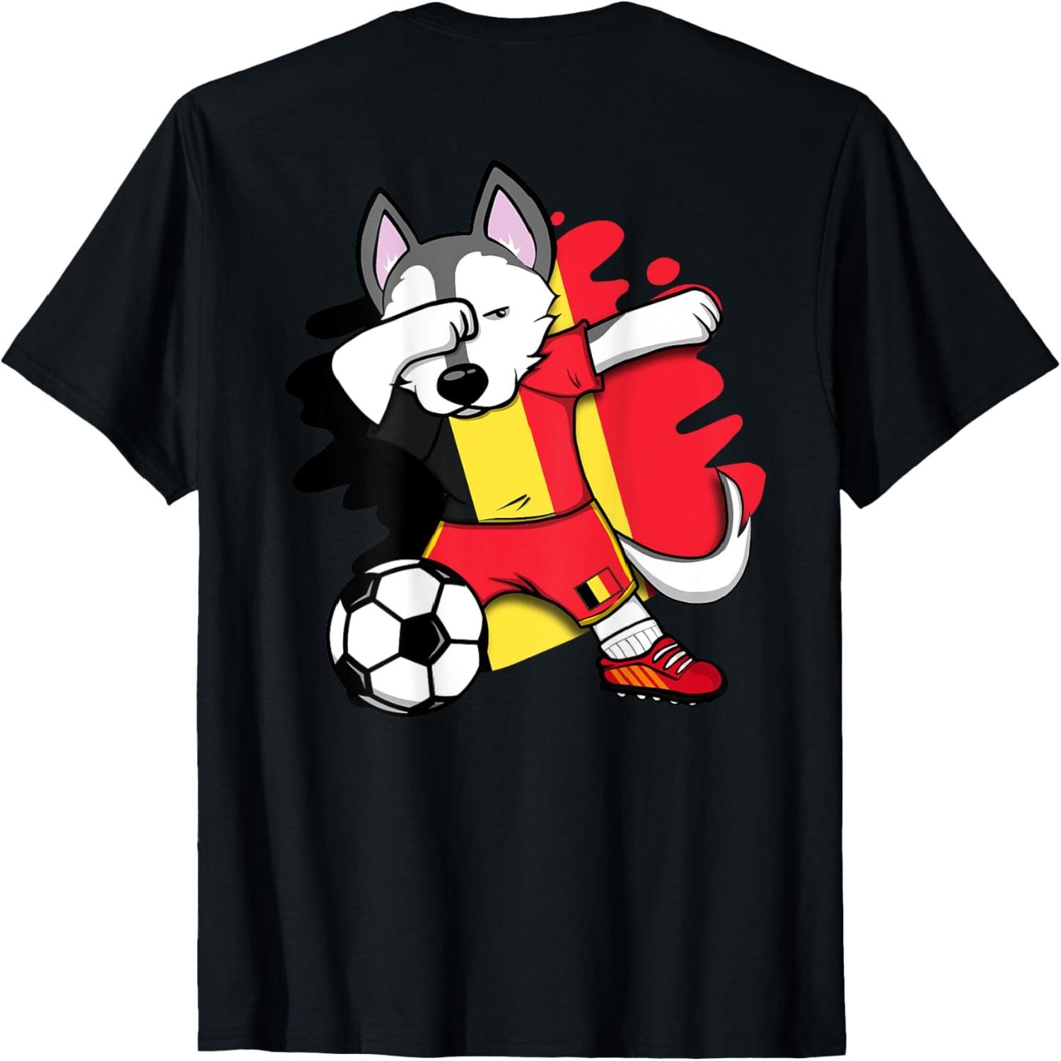 Dabbing Husky Belgium Soccer Fans Support Belgian Football T-Shirt S