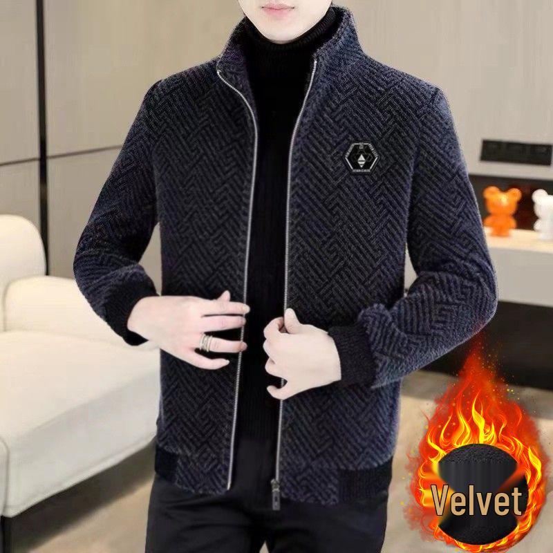 2025 Men's Woolen Windbreaker - Stand Collar, Short Jacket with Plus Velvet for Autumn/Winter