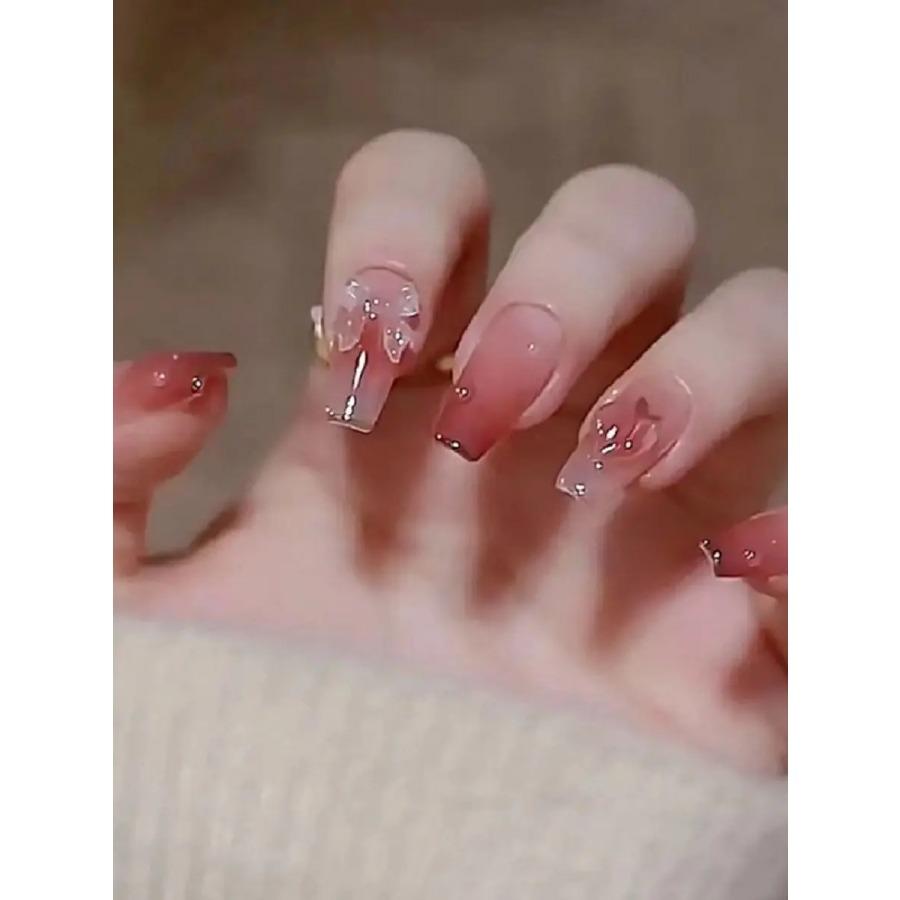

Gradient Patch Love Peach Bow See Photochromic Stereo Wear Nail Fake Nail