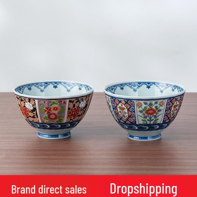 Japanese Kinran Te Kaki Imari Mino Ware Ceramic Rice Bowls for Home & Commercial Use
