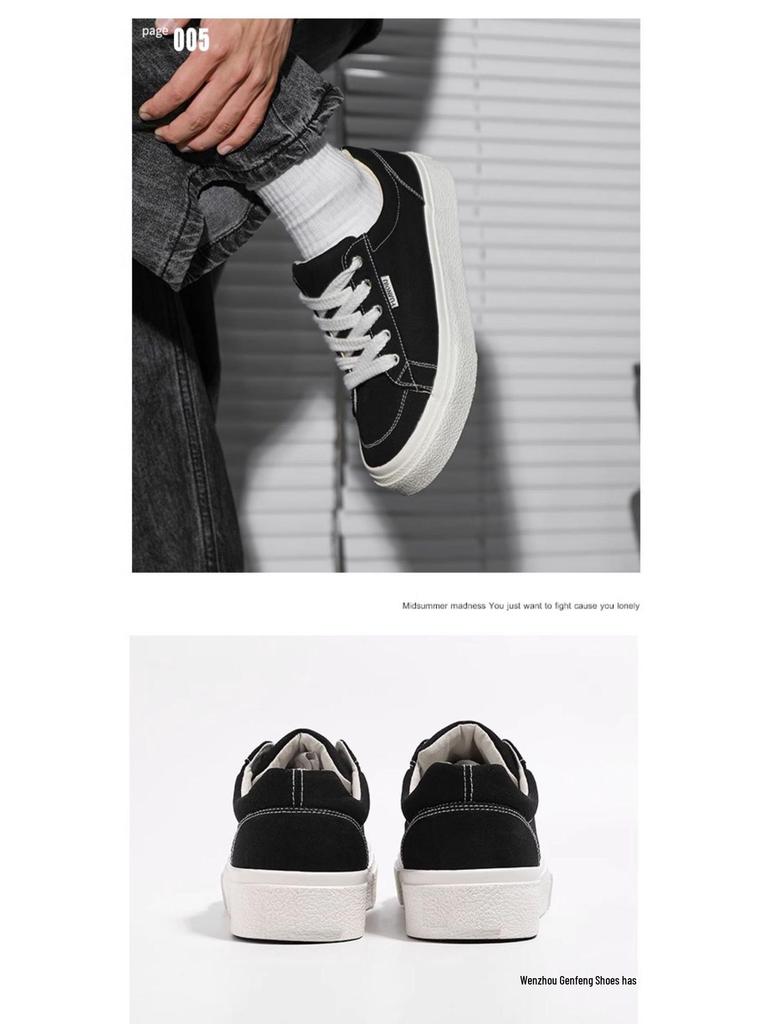 Men's 2025 Spring Black Canvas Thick-Soled Sneakers - Casual & Versatile for Students and Couples