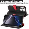 For iPhone 16 Pro Stand Case Litchi Texture Genuine Cow Leather Wallet Phone Cover RFID Blocking