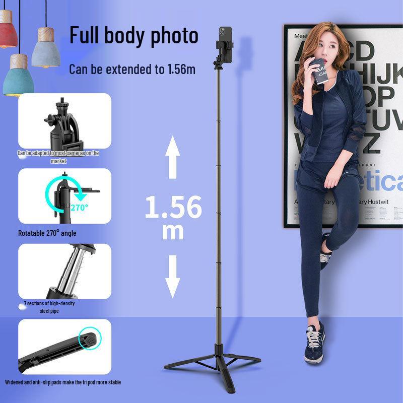 Aluminum Alloy Bluetooth Anti-Shake Retractable Selfie Stick & Tripod for Live Broadcast.