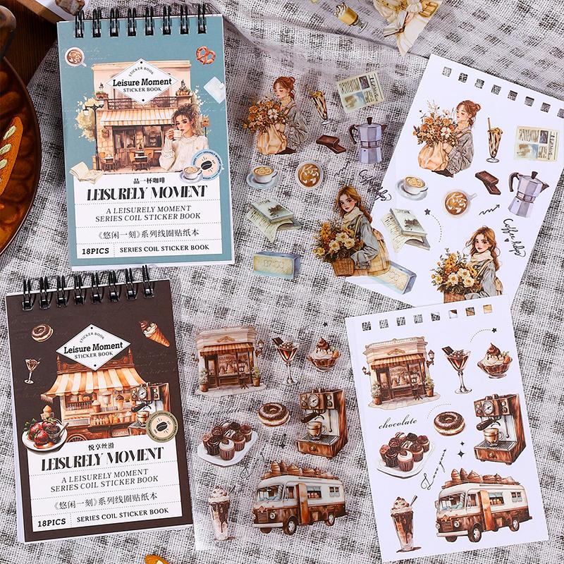 18 Sheets/book Vintage Lifestyle Dual-Material Coil Sticker Book Hand Account Backgrounds Stickers Greeting Card DIY Decorative