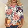 Women's Fashion Casual Round Neck Three-quarter Sleeve Halloween Printed T-shirt Top