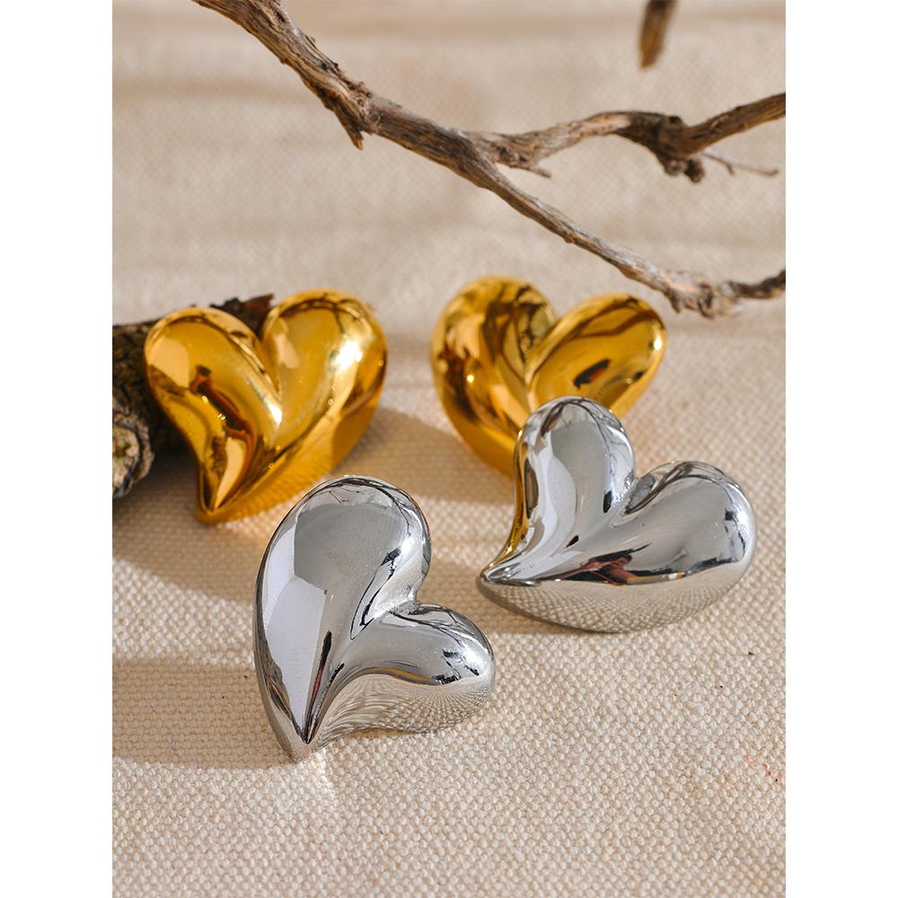Yhpup Big Promotion 316l Stainless Steel Heart Fashion Stud Earrings 18K Gold Plated Metal Rust Proof Charm Jewelry Wholesale