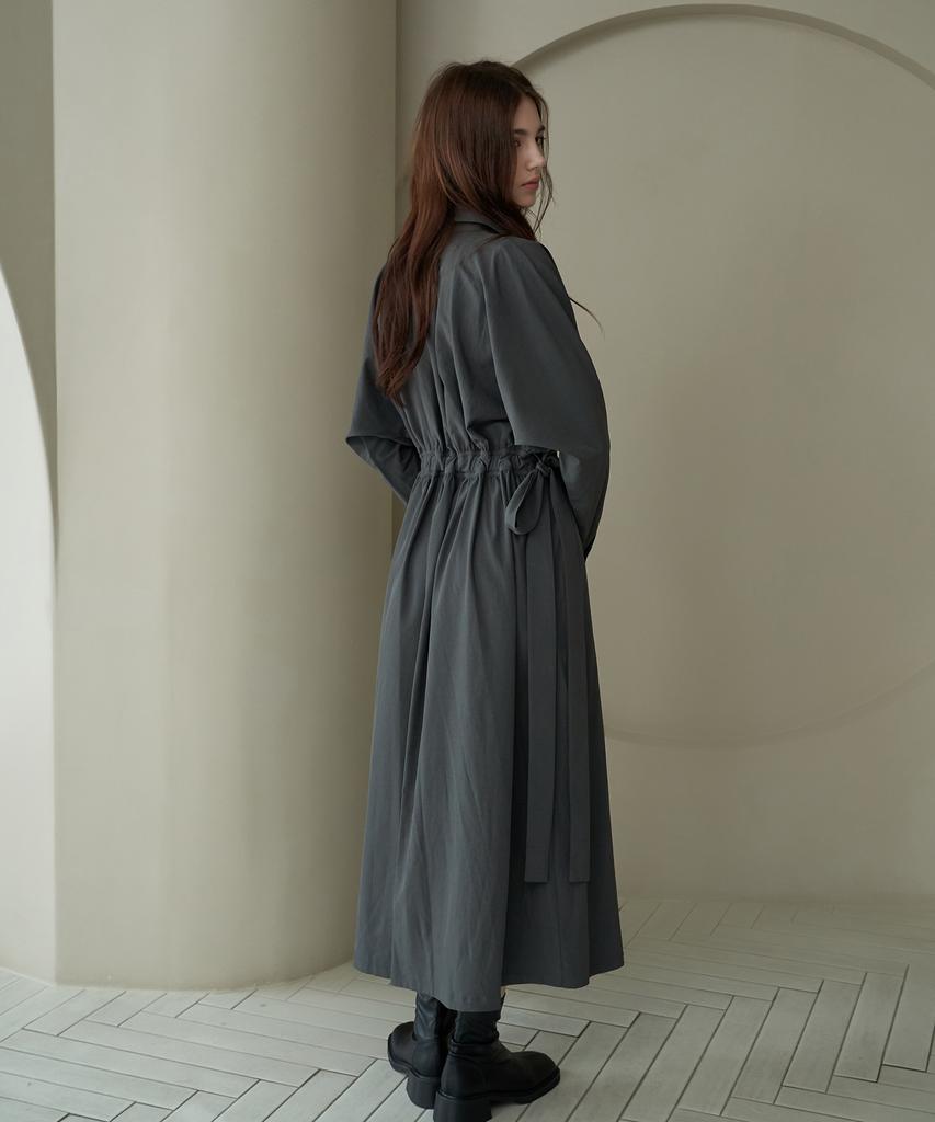 Dijainowol Collared Shirred Long Maxi Dress_Charcoal