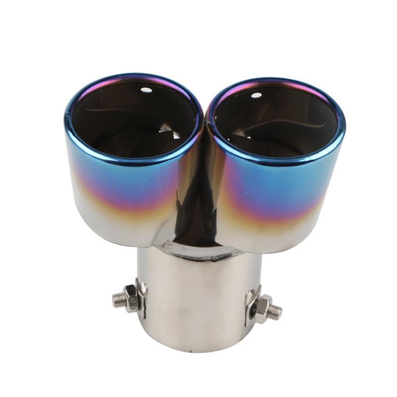 Car Universal One To Two Grilled Blue Tail Throat Double Pipe Tail Pipe Stainless Steel Exhaust Pipe Modification Supplies