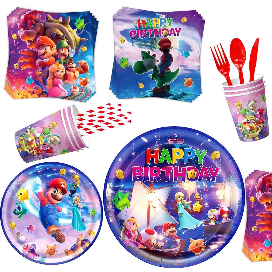 New Mario Galaxy Series Theme Birthday Decoration Party Supplies Tablecloth Props Paper Glasses Cup Kit Disposable Tablewar