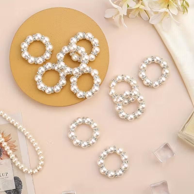 Handmade Beaded Pearl Napkin Ring Valentine's Day DecorativeNapkin Holder DIYTable Towel Ring for Wedding Party Tablecloth Decor