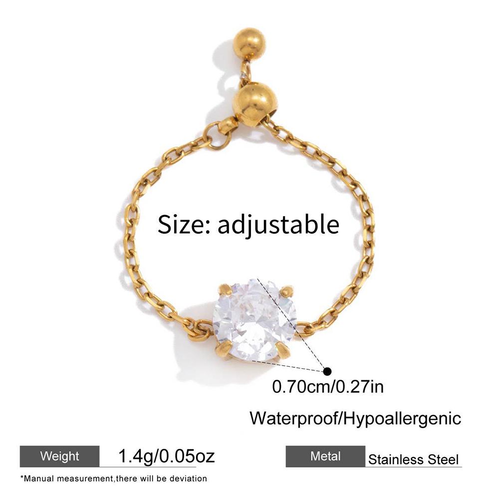 Stainless Steel Adjustable Rings for Women Waterproof Gold Plated Shiny Geometric CZ Zircon Pendant Fashion Finger Jewelry