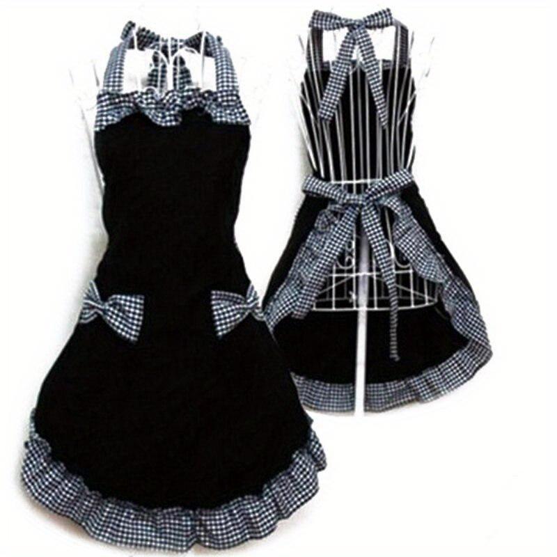 Cute Bib Apron Dress Flirty Vintage Kitchen Women Bowknot with Pocket Restaurant Kitchen Apron Dress