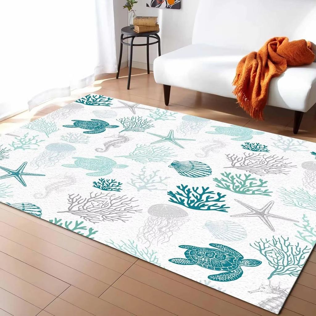Ozeanwald Retro Dekorative Flanell-Teppich, Strandbedruckter Wohnzimmer Sofa, Couchtisch, Eingangsbereich Fußmatte, Heimdekoration
