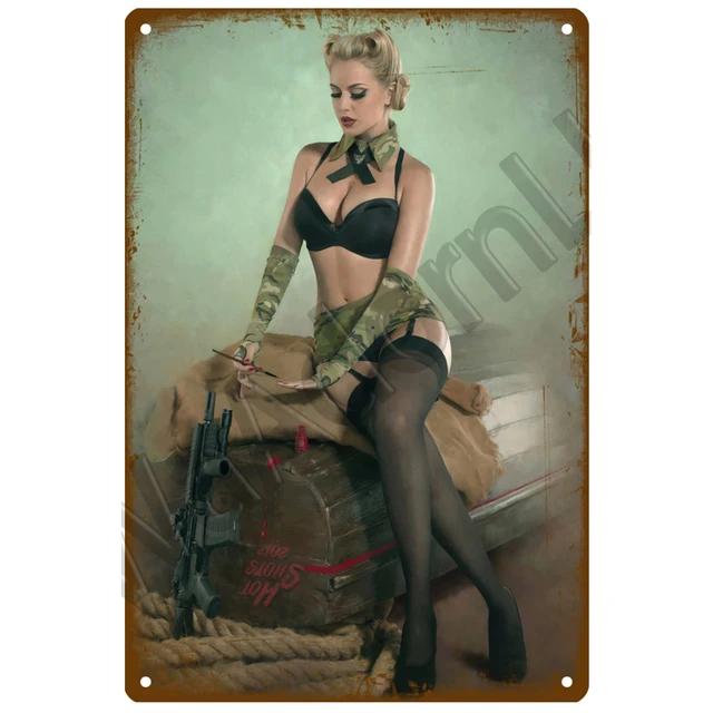 Vintage PinUp Girls Metal Tin Sign  Sexy Lady Poster for Car Airplane Bar Pub Home Wall Decor  Funny Retro Art Painting Craft