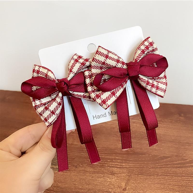 2pcs/set New Cute Plaid Ribbon Bowknot Hair Clips for Baby Girls Handmade Bows Hairpin Barrettes Headwear Kids Hair Accessories