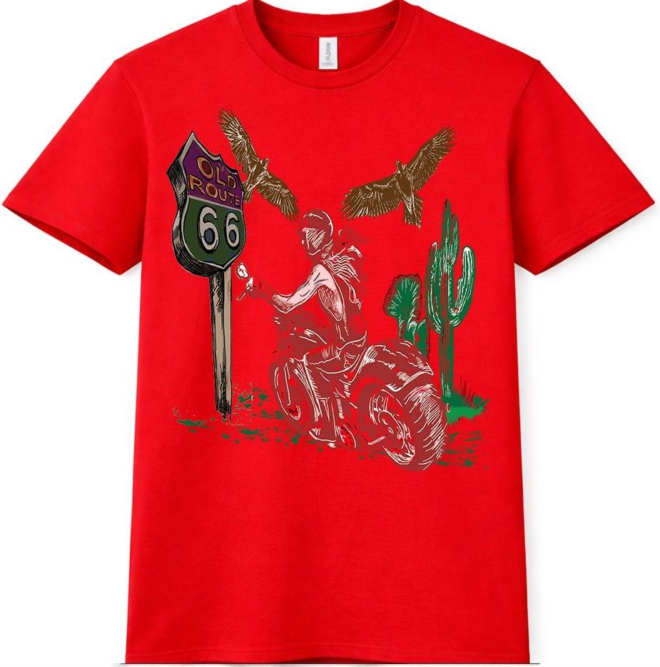 Route 66 Biker TShirt Motorcycle Rider Desert Road Trip Graphic Tee S