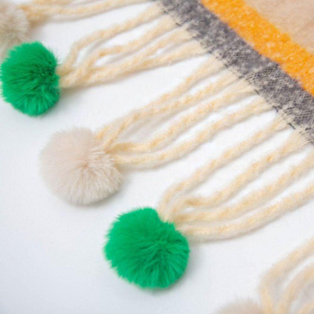 Mohair Rainbow Tassel Shawl Loop Yarn Winter Cashmere Scarves Simple Women Cape Girl