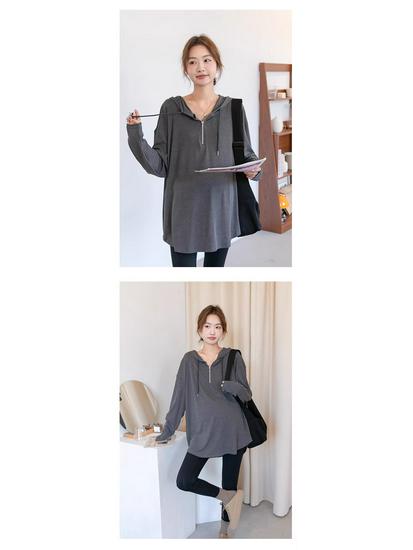 2025 Loose Maternity Hoodie Sweatshirt & Pants Set - Dark Grey