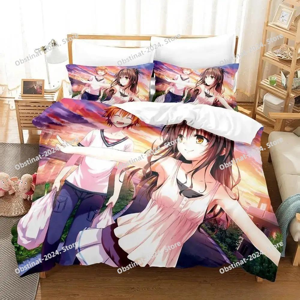 Anime Yami To LOVE Ru Bettwäscheset Bettbezug Bettset Steppdecke Kissenbezug Bettdecke King Queen Größe Jungen Erwachsene Heimtextilien