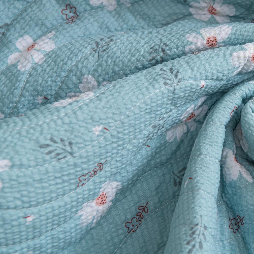Spring Light Blue Floral Quilting Sofa Cover, For Living Room 1/2/3/4 Seater Couch Seat Cover Slipcover Sofa Towel With Ruffles
