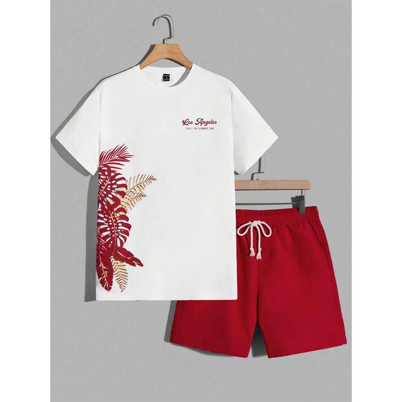Hawaiian Style Men's T-shirt Beach Pants Suit Daily Casual Stylish Men's Short-sleeved Top Outdoor Vacation Men's Athletic Short