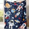 1pc Cozy Astronaut Blanket - Soft Flannel Fleece Space-Themed Bedspread with Planets & Rockets All-Season Throw Suitable for Bed