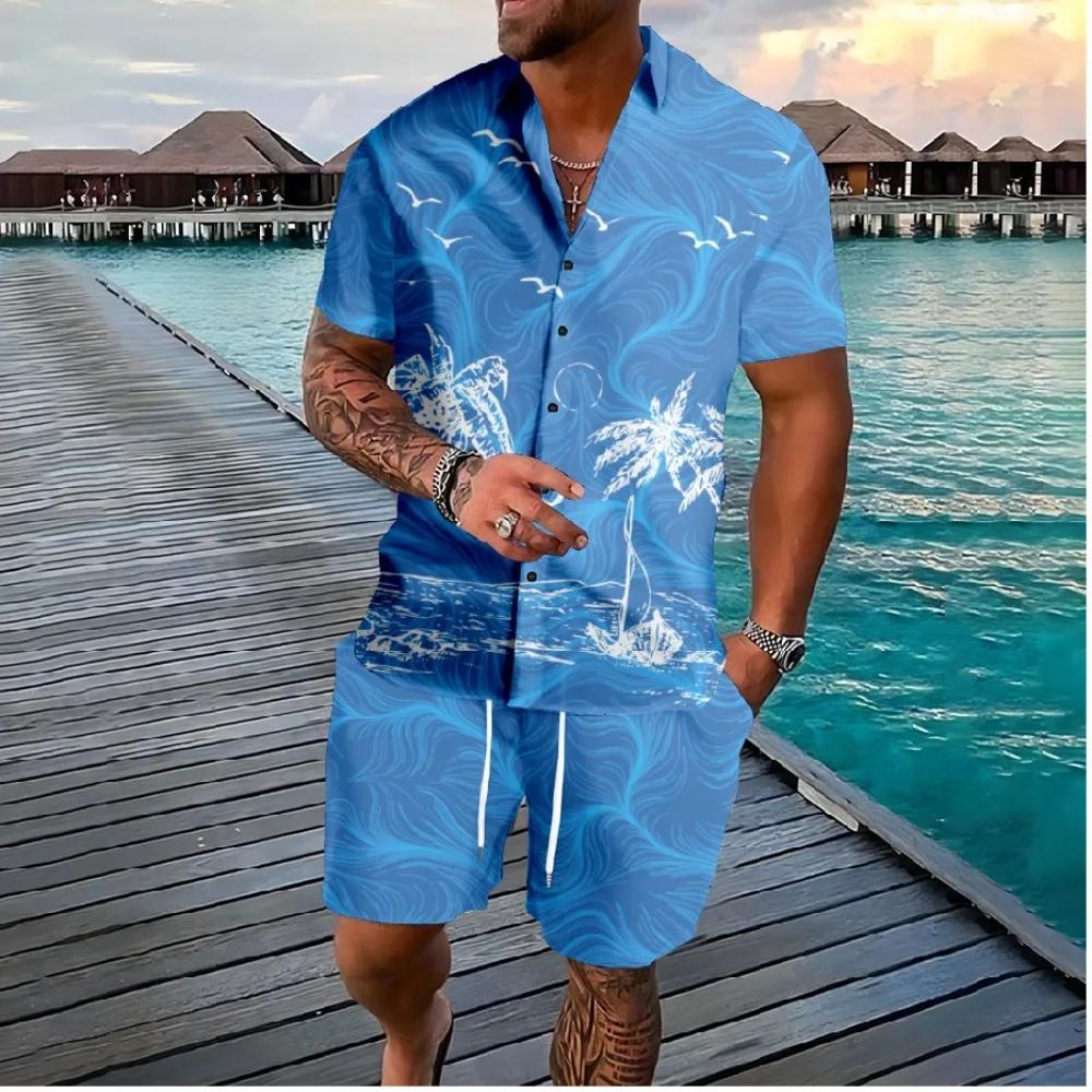 Hawaiian Palm Tree 3D Print Men Shirt Sets Fashion Short Sleeve Shirt Oversized Casual Beach Shorts Streetwear Suits Clothes Cool