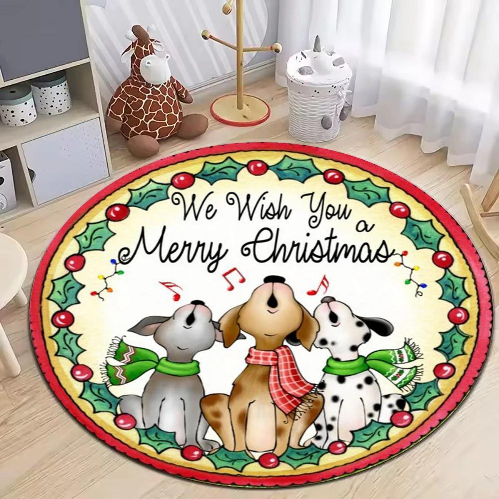 Christmas Circular Carpet Anti-Slip Living Room Floor Mat Bedroom Area Floor Pad Merry Christmas Home Decoration