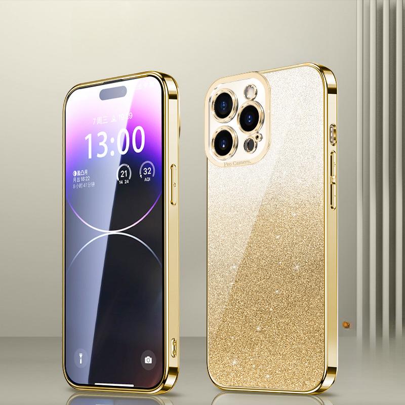 Підходить для iPhone16Pro Градієнтний Блискучий Чохол для Телефону Apple 15 Гальванізовані Ангельські Очі 14 Повністю Охоплюючий Захисний Чохол з ТПУ