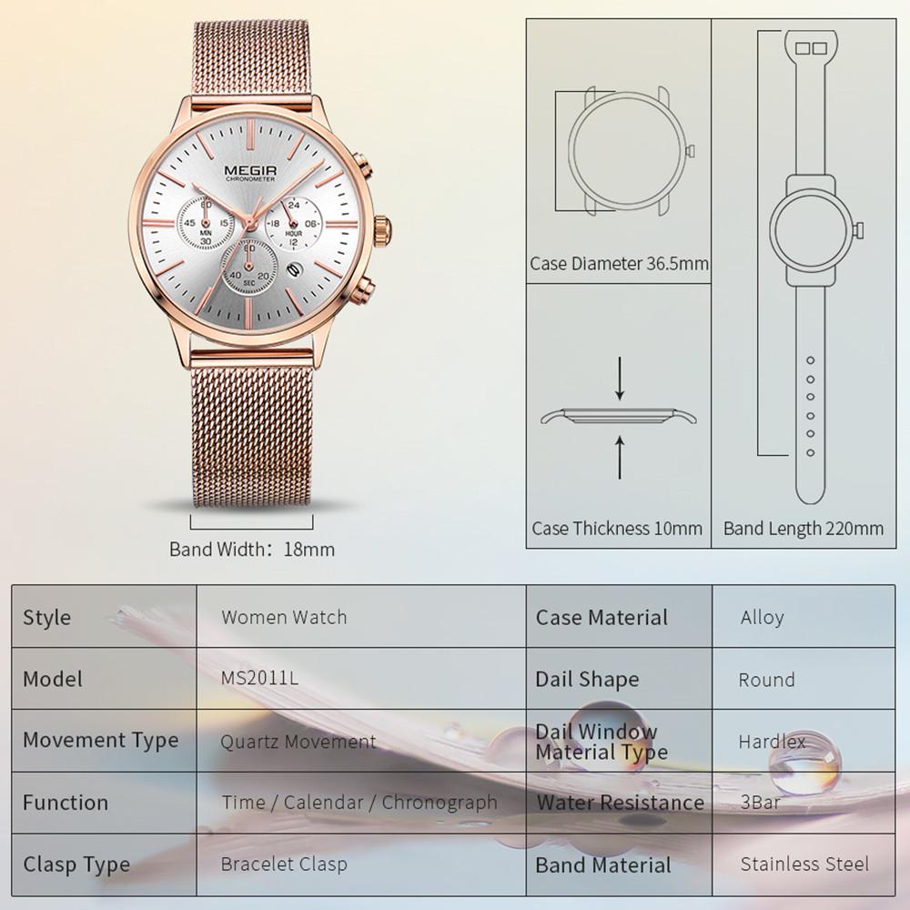 Megir Luksus Kvarts Klokker Merke Mote Sport Dameelskere Klokke Relogio Feminino for kvinnelige armbåndsur 2011