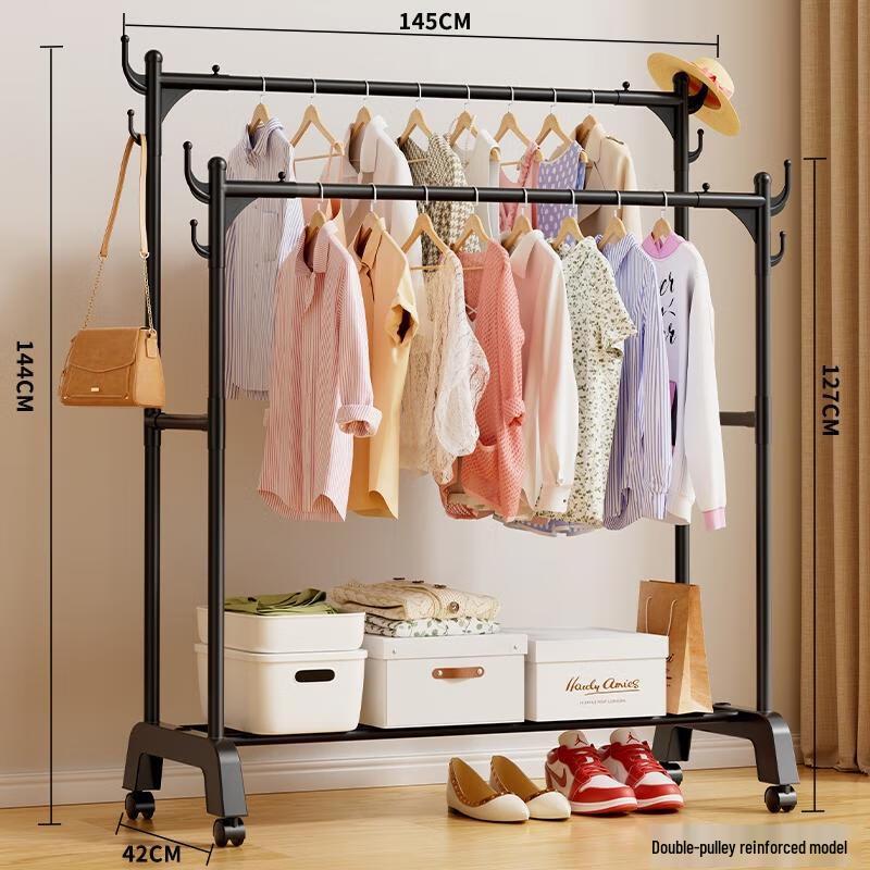 HANDUNYOU Double Rod Garment Rack with Wheels
