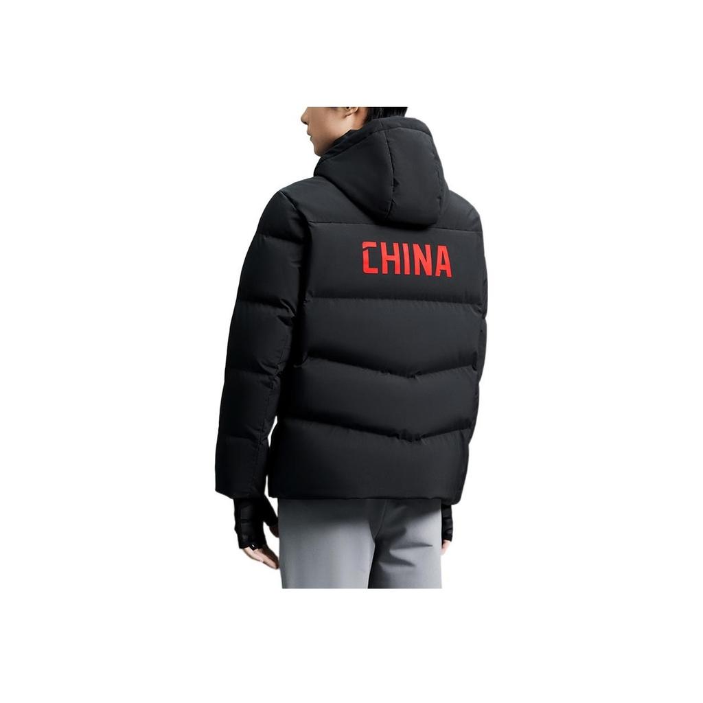 Anta Comprehensive Training Series Logo Print Zip Hooded Down Jacket Men Outerwear Black 152247919-5